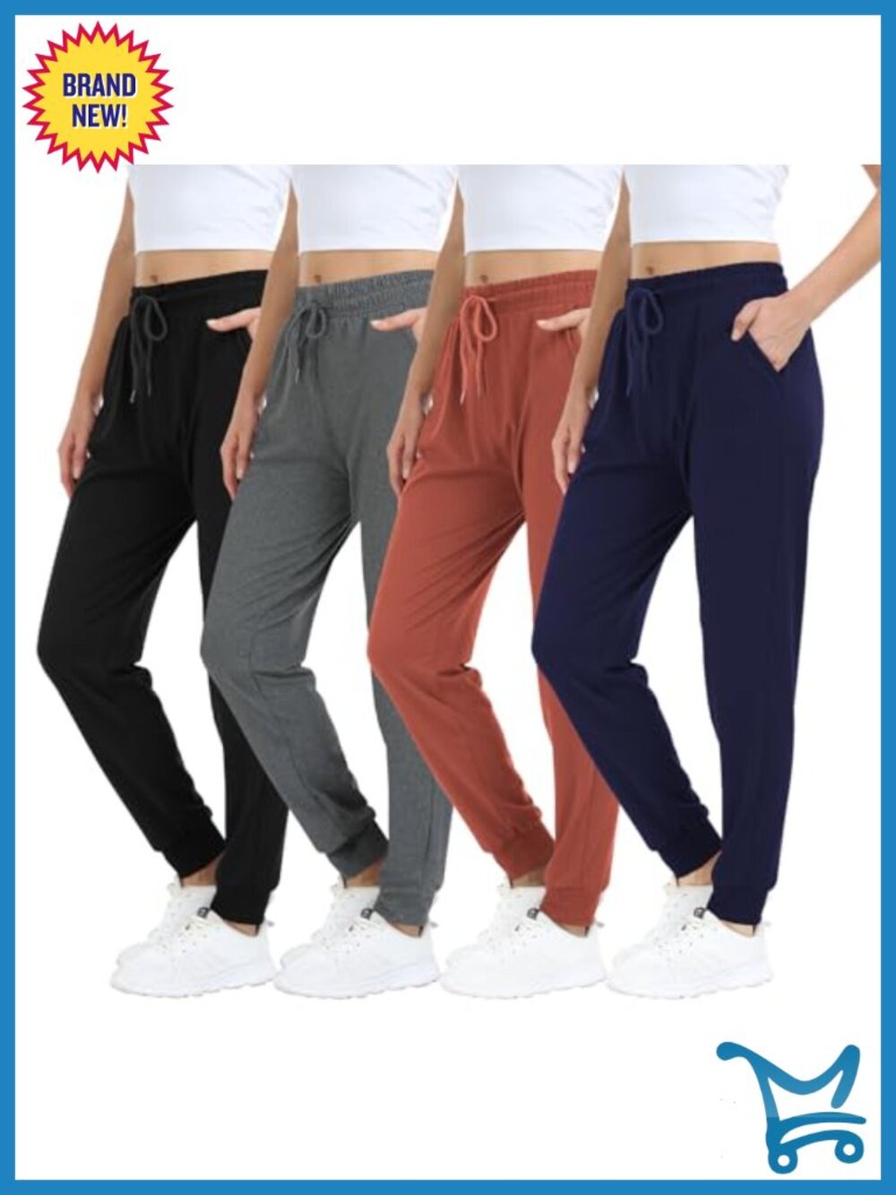 4 Pack Women Lightweight Sweatpants Joggers Soft Stretch Drawstring Pockets